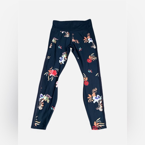 Athleta High Rise Gilded Tux Chaturanga Tight Navy Floral Print Leggings medium - Picture 2 of 5